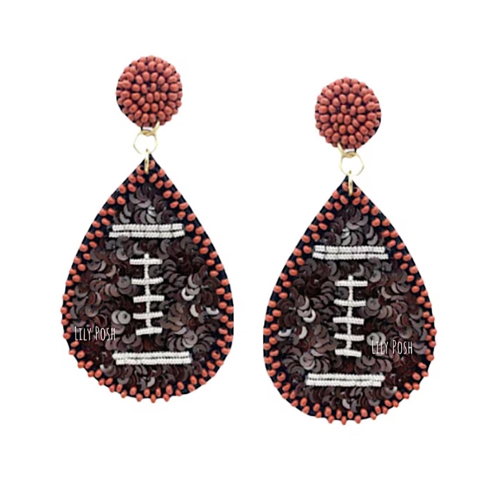 Sequin Football Earring, Seed Bead Football Game Day Earring